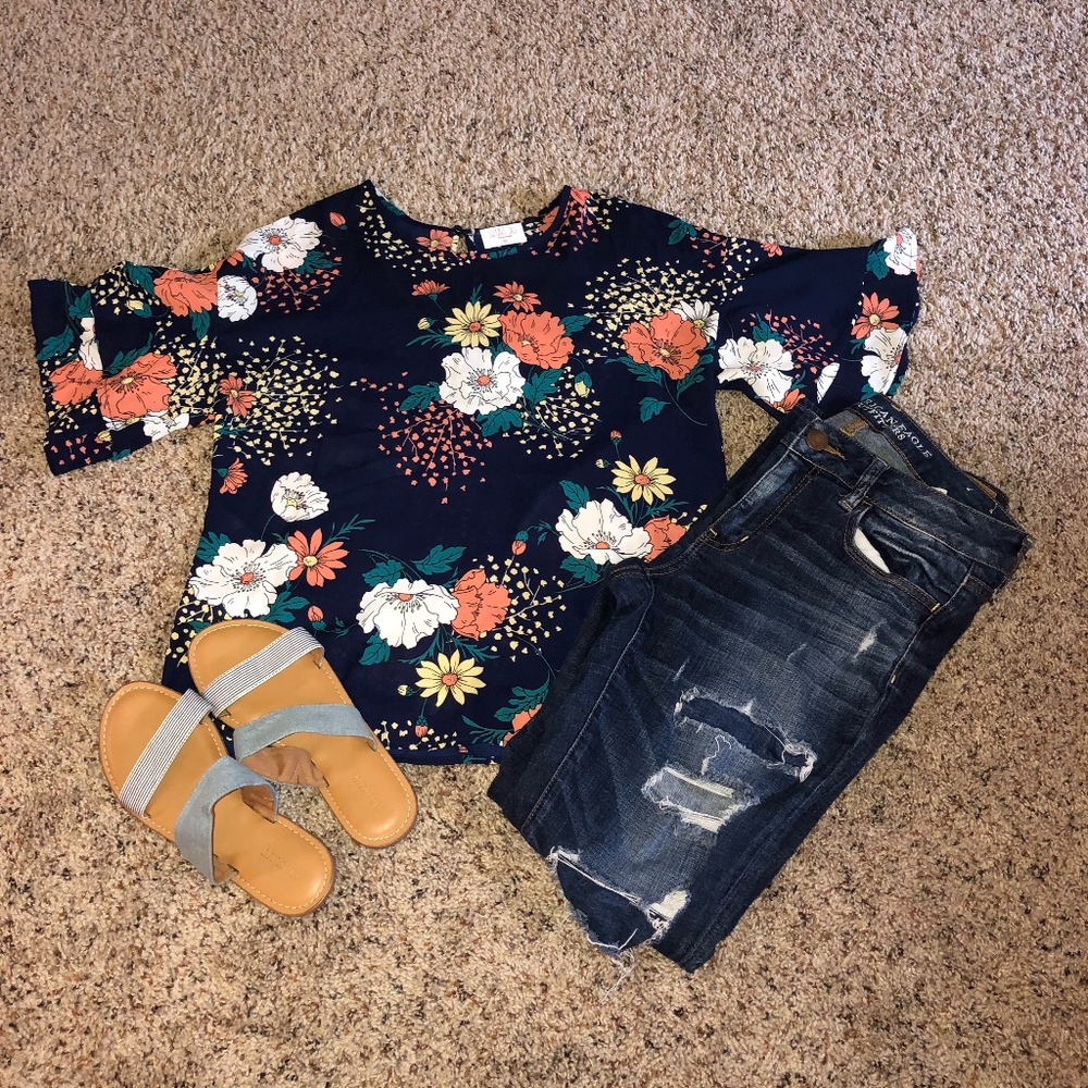 Sienna Sky Floral Bell Sleeve Chiffon Top